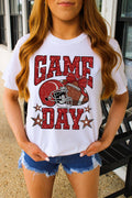 White Glitter GAME DAY Rugby Printed Short Sleeve Casual Tee
